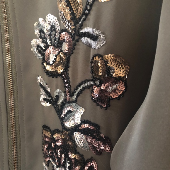 Lightweight bomber jacket.  Chico"s size 1.  Bling. Olive green. - Picture 4 of 7